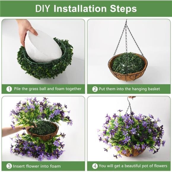 INQCMY Artificial Hanging Violet Flowers in Basket for Outdoors Summer - Picture 6 of 7